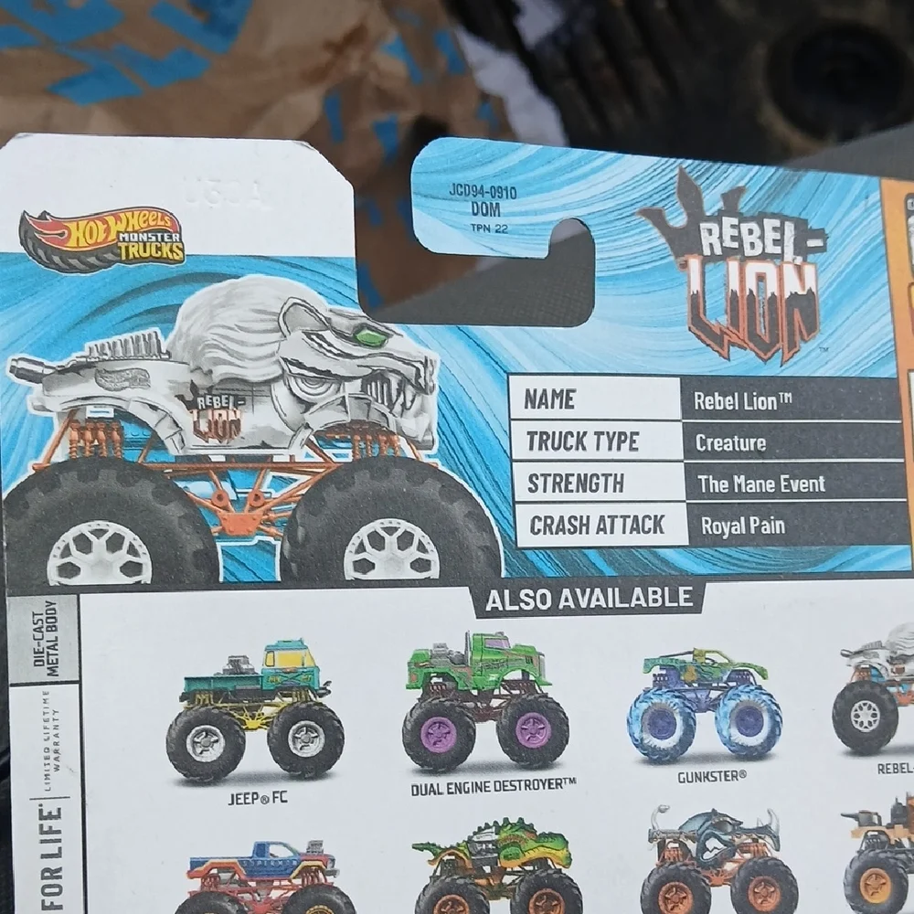 Rebel-lion Hot Wheels  Monster Truck with White and Black Design
